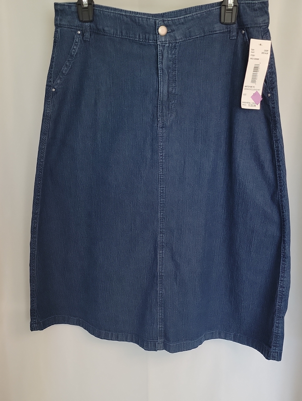 Women's Dark Blue Denim Midi Skirt with Front Seam